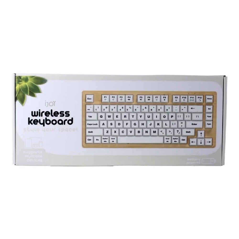 iJoy Wireless Wooden Keyboard Bluetooth Slim Rechargeable Natural Wood NEW